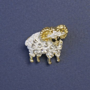 Brooch 'Ewe' white enamel, gold-tone metal 20x20 mm