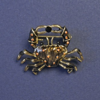 Crab Brooch with Brown Enamel and Gold-Tone Metal 23x30mm