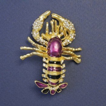 Brooch Omar purple and black enamel on gold-toned metal 58×43mm