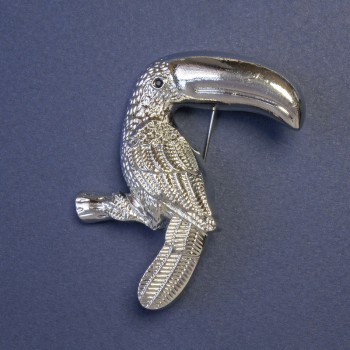 Toucan Bird Brooch-Pendant in Silver Metal 62x40mm