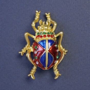 Blue Enamel Scarab Beetle Brooch with Crystals
