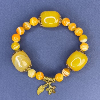 Agate Bead Bracelet, 8 mm diameter beads, faceted bar inserts, 19×15 mm, length 18 cm, stretch