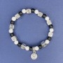 Bracelet with White Agate Beads and Shungite Beads, 6 mm Diameter, 18 cm Length, Stretch