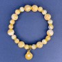 Beige natural mother-of-pearl bracelet, smooth beads, 7 mm and 10 mm diameters, 18 cm length, stretch