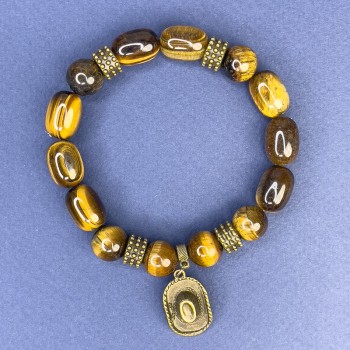 Tiger's Eye Bracelet - Barrel Beads, 10x14 mm diameter ±, Smooth Round Beads, 10 mm diameter ±, Length 18 cm ±, Stretch