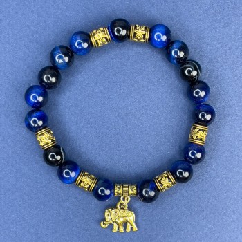 Cat's Eye Bracelet Smooth Bead 8mm ± with Metal Inlays, Length 18cm ± Stretch