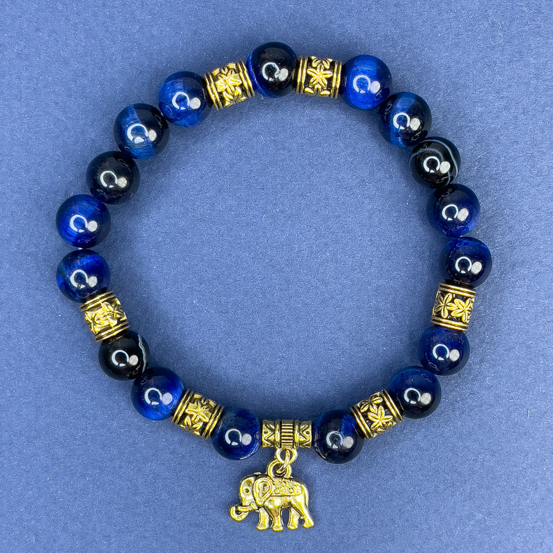 Cat's Eye Bracelet Smooth Bead 8mm ± with Metal Inlays, Length 18cm ± Stretch