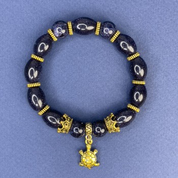 Blue Sand Aventurine Bracelet, barrel beads 14×10 mm ±, with metal inserts, length 18 cm ±, stretch