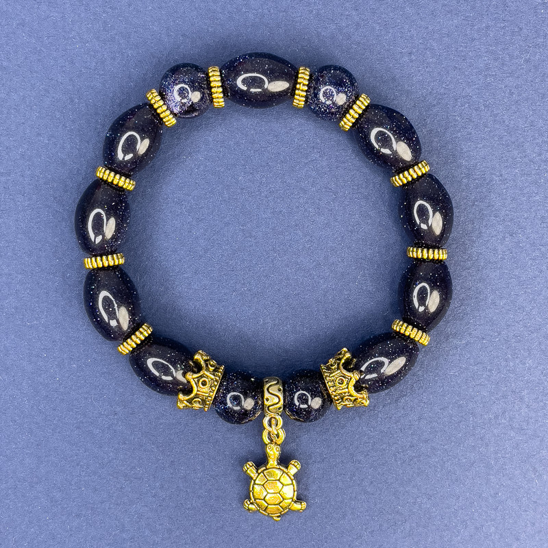 Blue Sand Aventurine Bracelet, barrel beads 14×10 mm ±, with metal inserts, length 18 cm ±, stretch