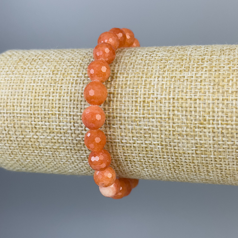 Mashan Jade Bracelet with Faceted Beads, 8 mm, 18 cm Length, Stretch