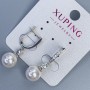 Xuping Rhodium Earrings with Majorca Pearl, 10 mm Diameter and White Rhinestones, 30 mm Length +