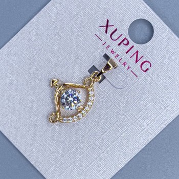 Pendant Xuping "Bow" with white crystals, diameter 14mm +/-; length 23mm +/-; 18K gold plating