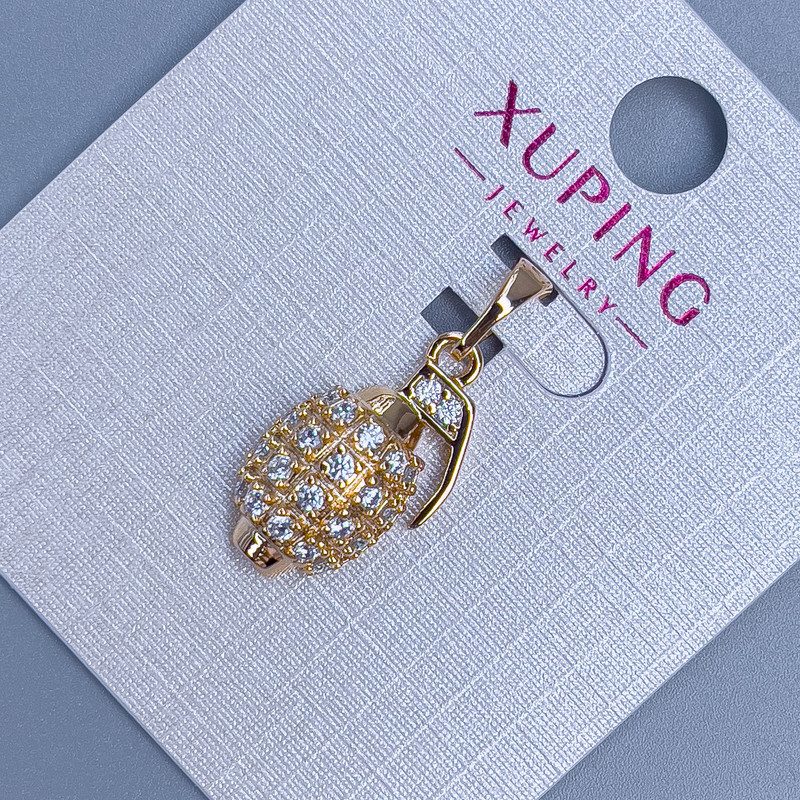 Pendant Xuping "Garnet" with white crystals, diameter 11mm, length 22mm, 18K gold plating
