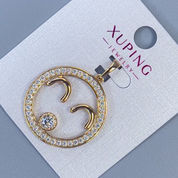 Pendant Xuping with White Crystals, Diameter 25mm, Length 32mm, 18K Gold Plating