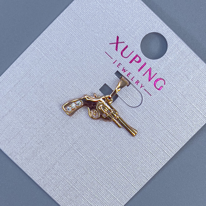 Pendant Xuping 'Pistol' with white crystals, diameter 18mm, length 18mm, 18K gold plating