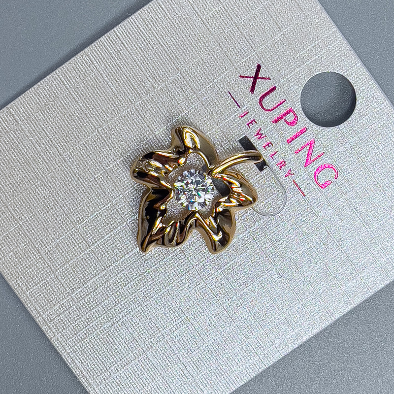 Pendant Xuping "Leaf" with White Crystal, diameter ~16 mm, length ~19 mm, 18K gold plating