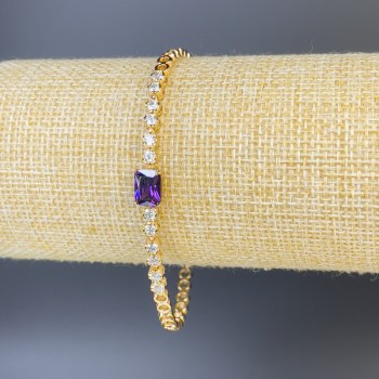 Xuping bracelet with white crystals and a purple stone, 3 mm thick, 19 cm long, gold-plated