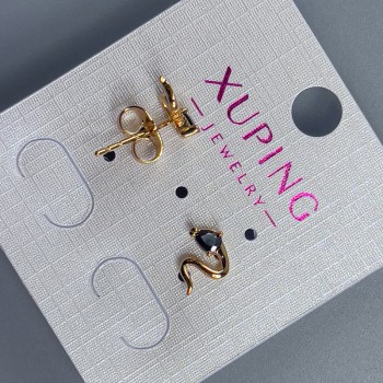 Xuping Stud Earrings with Black Stone, 9×8 mm, 18K Gold Plating