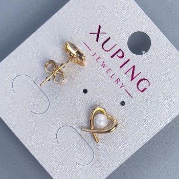 Xuping Heart with Pearl Stud Earrings, 4 mm Diameter ± 9x9 mm, 18K Gold Plating