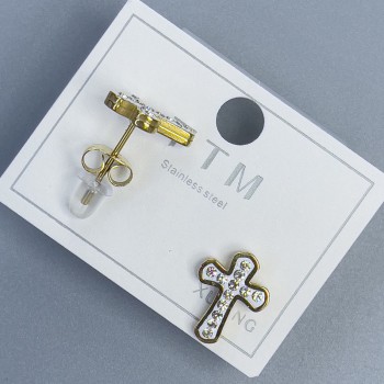 Xuping Cross-shaped Stud Earrings with White Crystals 12x9 mm, 18K Gold Plated