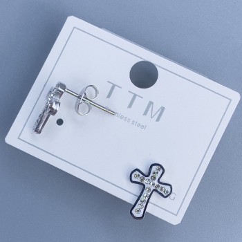 Discount! Xuping Cross Stud Earrings with White Pavé Stones, Rhodium-Plated, 12x9 mm