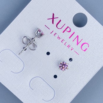 Xuping stud earrings with pink gemstone 3mm +/- rhodium-plated