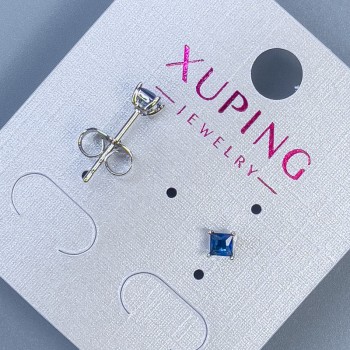 Xuping rhodium-plated ball stud earrings with blue stone, 3 mm