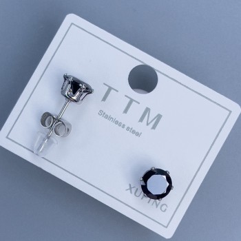 Xuping rhodium-plated stud earrings with black stone 6mm ±