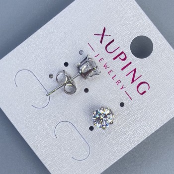Xuping stud earrings with white stone in crown setting, 6mm ±, rhodium-plated