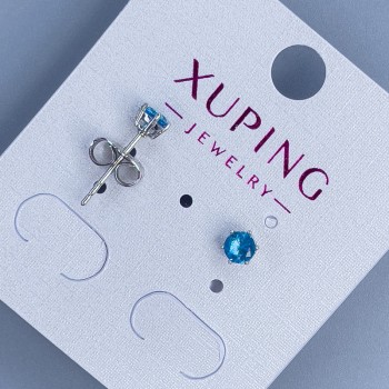 Xuping Blue Stone Stud Earrings, 4 mm, Rhodium-Plated