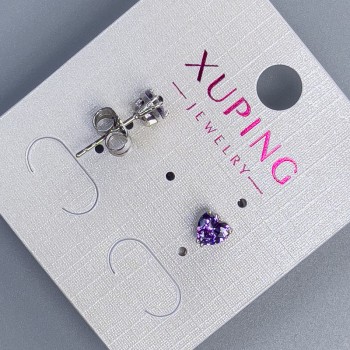 Xuping Heart with Purple Stone Ball Stud Earrings, 5mm, Rhodium-Plated