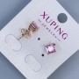 Xuping stud earrings with pink stone in a 'Quadro' setting, 6mm +/- 18K gold plating