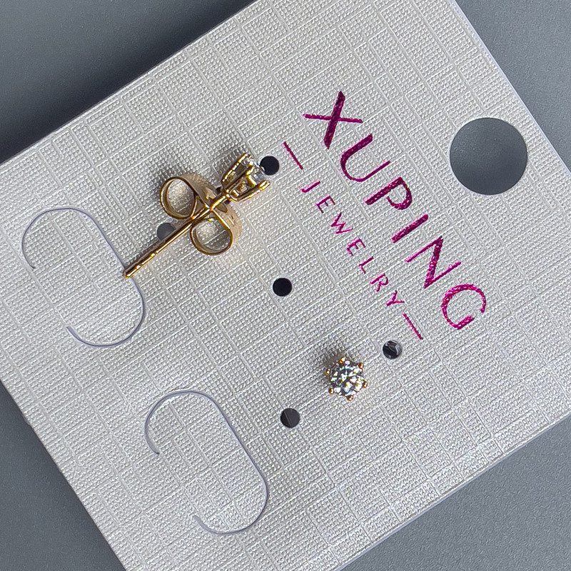 Xuping Stud Earrings with White Stone 3mm ±, 18K Gold Plated