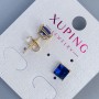 Xuping Blue Stone Stud Earrings in a 'Quadro' Setting, 6mm +/- 18K Gold Plating