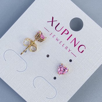 Xuping Heart-Shaped Pink Stone Stud Earrings, 5mm, 18K Gold Plating