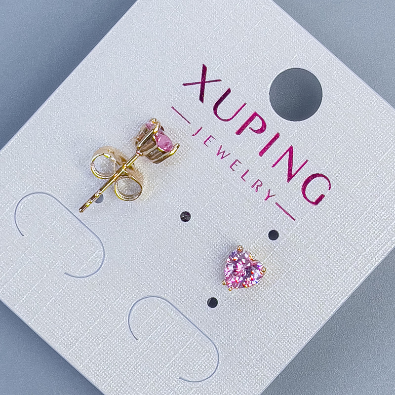 Xuping Heart-Shaped Pink Stone Stud Earrings, 5mm, 18K Gold Plating