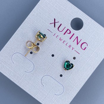 Xuping Heart with Green Stone Stud Earrings, 6mm, 18K Gold Plating