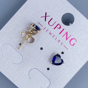 Xuping Stud Earrings 'Heart with Blue Stone' 6mm ± 18K Gold Plating