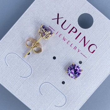 Sale! Xuping stud earrings with a purple stone in a square setting "Quadro" 6mm +/- 18K gold plating