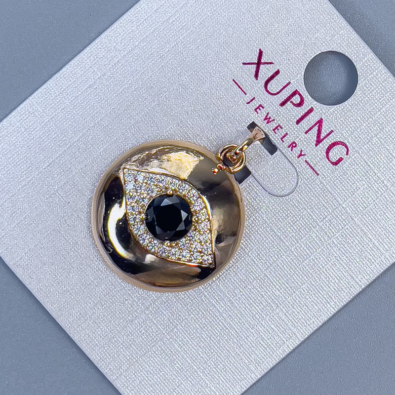 Xuping Pendant with White Crystals and Black Crystal, Diameter 19 mm, Thickness about 5 mm, Length 29 mm, Gold Plated