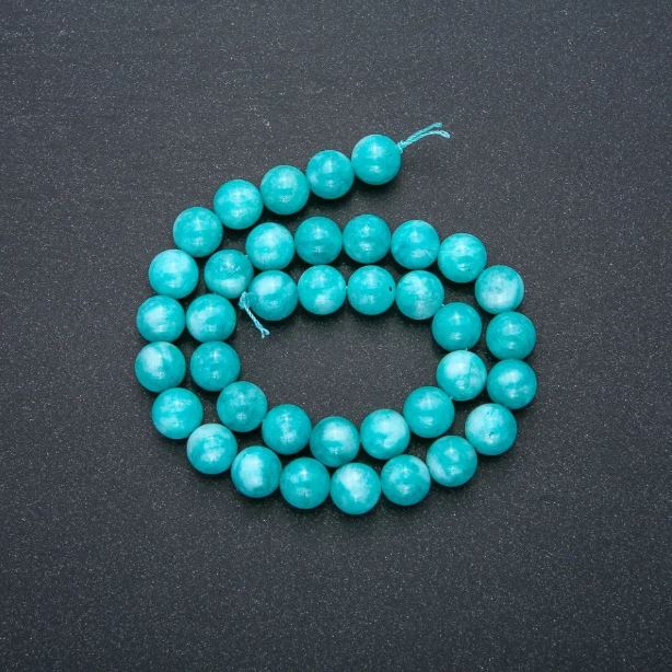 Aquamarine natural stone thread — smooth beads, 10mm diameter, 38cm length +