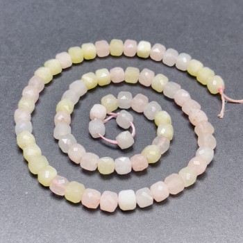Morganite Beads on Thread, Faceted Cubes, 5 mm Diameter, 37 cm Length