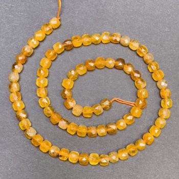 Citrine Beads on Thread, Faceted Cubes, 5 mm diameter, 39 cm length