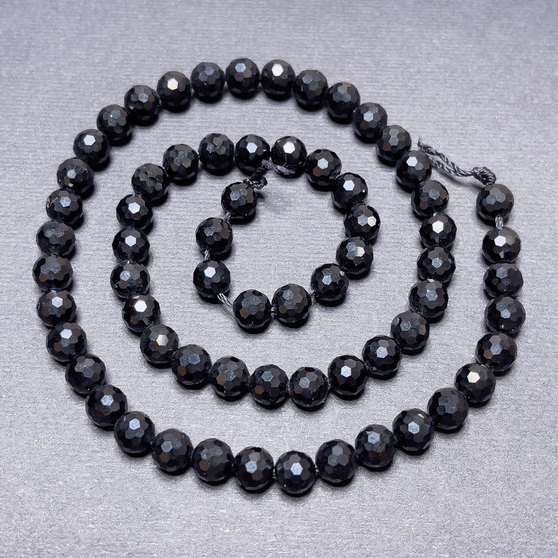 Tourmaline Beads on Thread, Faceted Round Beads, 6 mm Diameter ±, 39 cm Length ±