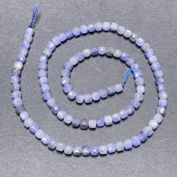 Sapphire Beads on Thread, Faceted Cubes, 4mm Diameter ±, Length 39cm ±