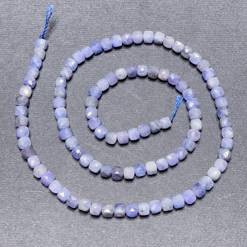 Sapphire Beads on Thread, Faceted Cubes, 4mm Diameter ±, Length 39cm ±