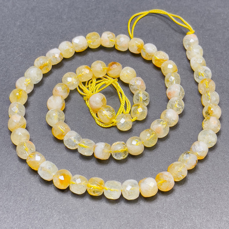 Citrine Beads on Thread, Faceted Cube, 6 mm Diameter, 40 cm Length