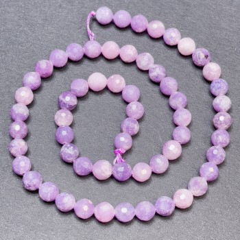 Lepidolite Beads on Thread, Faceted Spheres, 6 mm Diameter, 36 cm Long