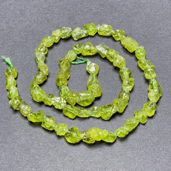Chrysoprase beads on thread, natural unpolished stone, faceted, diameter 8x6 mm, length 40 cm