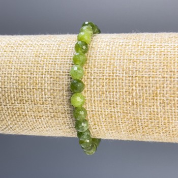 Jadeite Faceted Bead Bracelet, 6 mm Diameter, 18 cm Length, Stretch